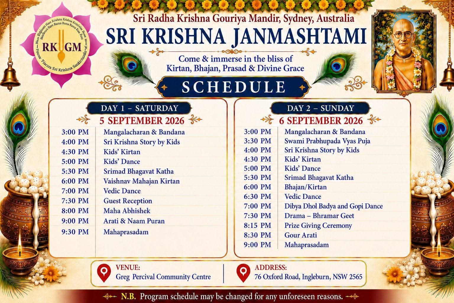 Sri Krishna Janmashtami Program 2026